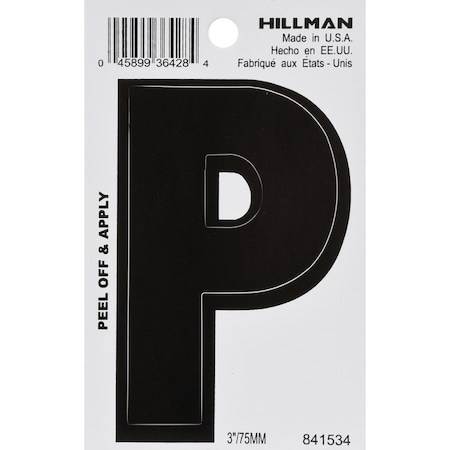 Hillman HILLMAN 3 in. Black Vinyl Self-Adhesive Letter P 1 pc, PK6 841534